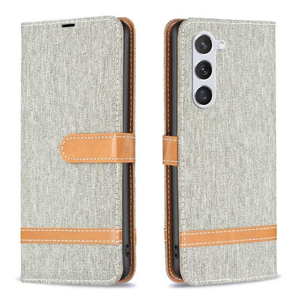 Leather Phone Case With Built-In Stand For Everyday Protection - grey fabric wallet case with card slots, lanyard and built-in stand
