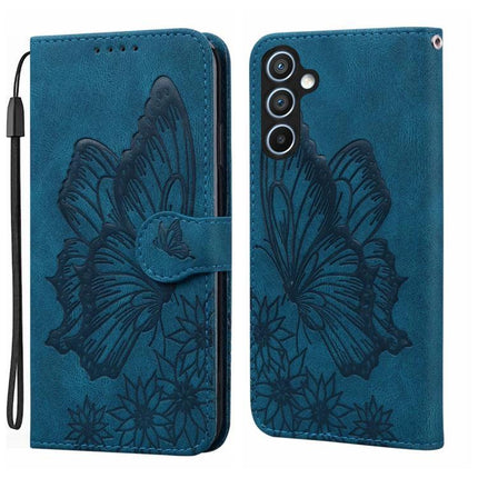 Leather Flip Case for Everyday Phone Protection - teal PU leather wallet case with embossed butterfly, card slots, TPU inner shell, wrist strap