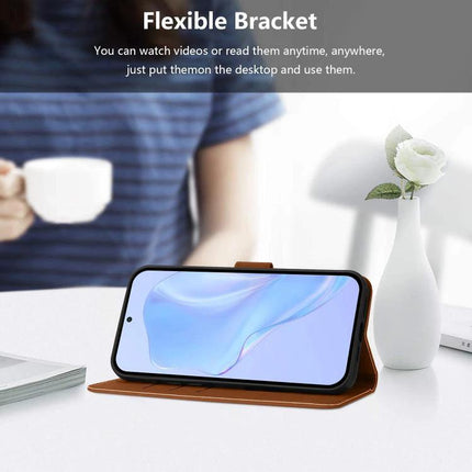 Solid Color Leather Phone Case With Lanyard For Daily Carry And Everyday Use Hands Free shown propped as a hands-free flexible bracket for viewing