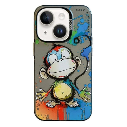 iPhone Case With Animal Pattern For Everyday Protection During Commutes And Daily Use - oil-painting monkey design, TPU PC durable commuter protection