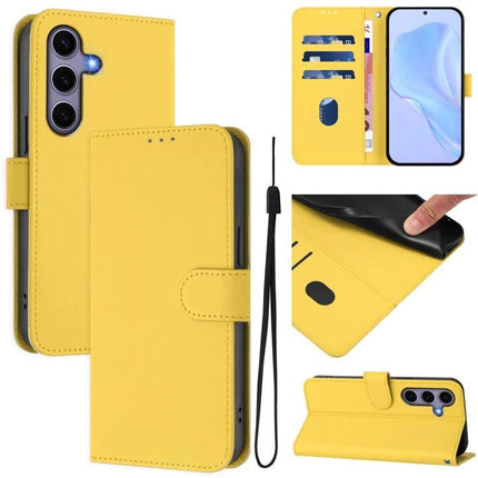 Leather Phone Case With Card Holder For Daily Essentials - yellow PU leather wallet case with 3 card slots, cash pocket, wrist strap and TPU protection