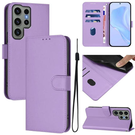 Leather Phone Case With Lanyard For Daily Essentials - purple PU leather wallet case with card slots, cash pocket, TPU core and hands-free lanyard