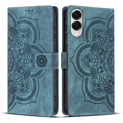 Leather Phone Case For Everyday Carry - teal mandala wallet case with card slots and magnetic closure