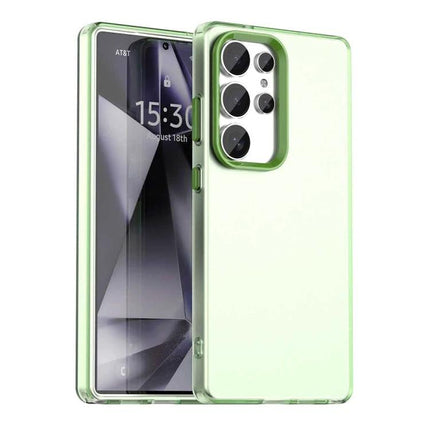 Essential Samsung Galaxy Phone Case for Everyday Protection slim translucent green TPU PC PET blend case showing front and back with raised camera protection