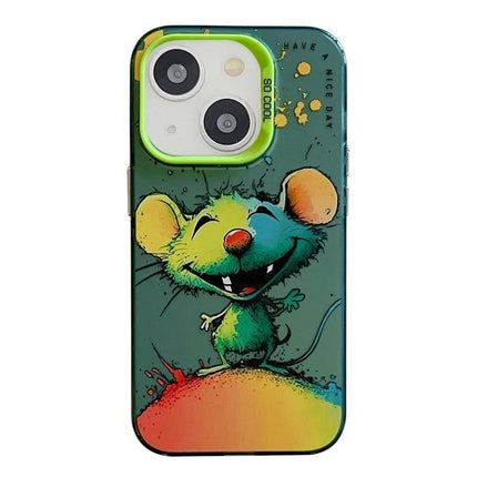 Animal Pattern iPhone Case for Everyday Use — colorful cartoon mouse TPU+PC case with raised lip for screen and camera protection