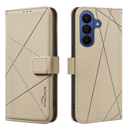 Leather Phone Case With Card Slots And Cash Pocket in beige geometric RFID-blocking wallet-style folio for quick access to cards and cash