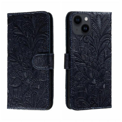 Leather Flip Case for iPhone Everyday Protection - navy embossed leather folio with 360-degree coverage and built-in stand