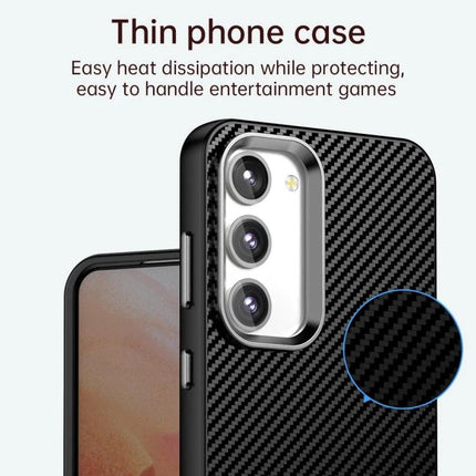 Samsung Galaxy S23 Case Everyday Protection slim carbon-fiber textured PC TPU PET blend case showing camera cutout and thin profile