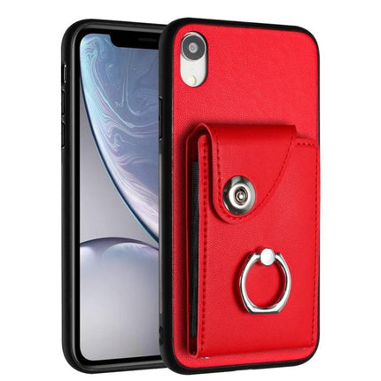 Organ Card Bag Ring Holder Case For iPhone 11 Pro X XS XR XS Max Wallet - red PU wallet case with ring holder and card slots