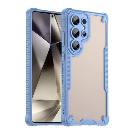 Armor Glaze Case For Samsung Phones Everyday Protection For Daily Commute And Work - slim blue PC TPU hybrid case with raised edges for screen and camera