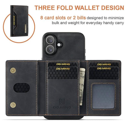 DG.MING Leather Phone Case With Card Holder For Everyday Commuting And On The Go Practical Everyday Essential leather tri-fold wallet case showing card slots and horizontal stand