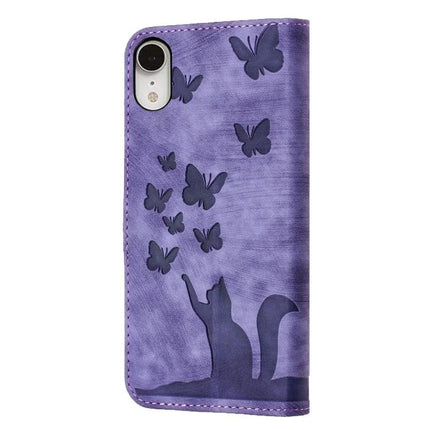 Butterfly Leather Flip Case With Card Slot purple cat and butterflies wallet phone case with card slot, protective TPU frame