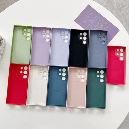 Silicone Protective Case For Samsung Phones Everyday Use in multiple colors displayed on a table, liquid silicone soft protective phone cases, slim cushioning