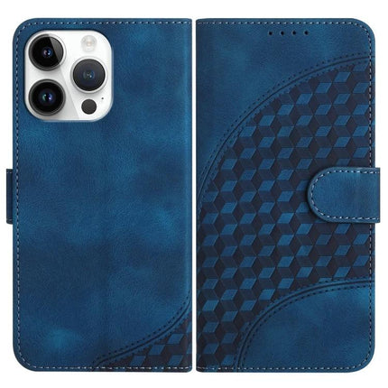 YX0060 Elephant Head Embossed PU Leather Case Lanyard For iPhone 15 Pro Max blue PU leather wallet case with embossed geometric pattern and stand