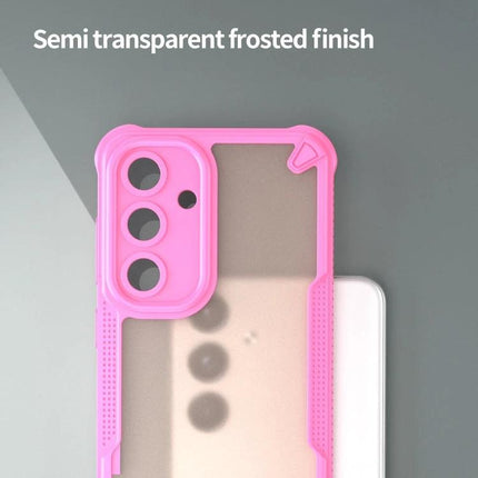 Armor Glaze Case For Samsung Phones Everyday Protection For Daily Commute And Work - semi transparent frosted pink slim PC TPU phone case with raised camera edge