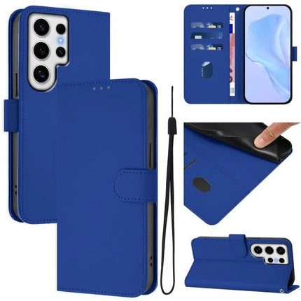 Leather Phone Case For Everyday Carry Essentials Simple Protective Case For Daily Errands On The Go - blue PU leather wallet case with card slots, cash pocket, stand and wrist strap