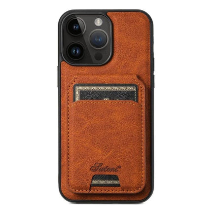 Suteni H16 Leather Detachable Wallet Back Case For IPhone 13 Pro And 12 Pro brown litchi texture PU leather wallet card pocket