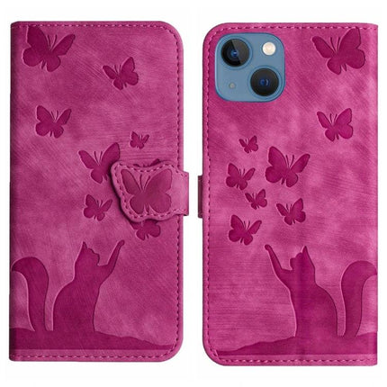 Leather Flip Phone Case With Card Slot For Daily Use - pink butterfly cat embossed PU leather wallet cover with card slots and TPU shell