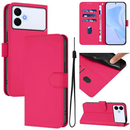 Solid Color Leather Phone Case With Lanyard For Daily Carry And Everyday Use Hands Free - pink wallet folio with card slots, wrist lanyard, TPU shell