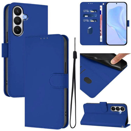 PU Leather Phone Case With Card Holder For Everyday Use - blue wallet folio with card slots, cash pocket, wrist strap and full coverage protection