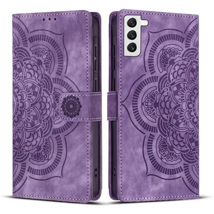 Leather Phone Case With Card Storage For Everyday Use in purple PU leather wallet folio with mandala design and secure card slots