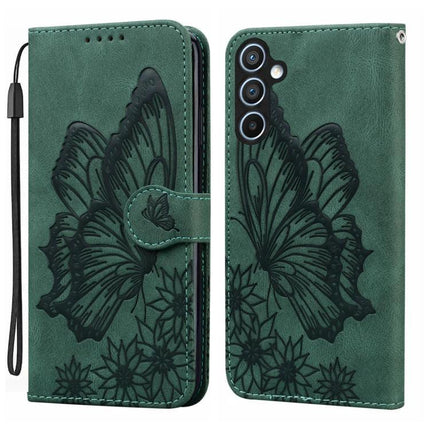 Leather Flip Case for Everyday Phone Protection - green PU leather wallet case with butterfly design, card slots and wrist strap