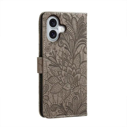 Leather Flip Case for iPhone Everyday Protection - embossed floral brown leather flip wallet with built-in stand and camera cutout