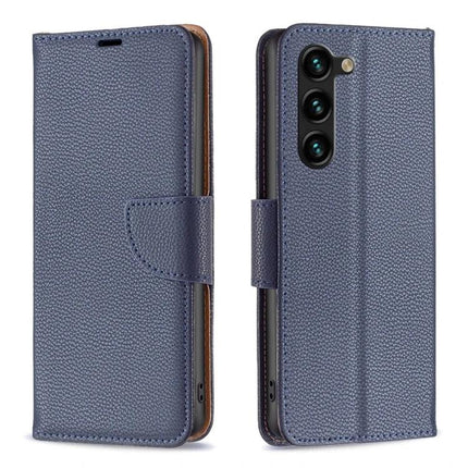 Leather Flip Phone Case With Card Slots in textured navy PU leather with magnetic closure, TPU lining and built-in kickstand