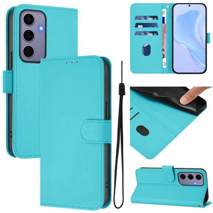 Leather Phone Case With Lanyard For Daily Carry And Easy Viewing On The Go For Commute turquoise PU leather wallet case with card slots, TPU core, wrist lanyard and kickstand