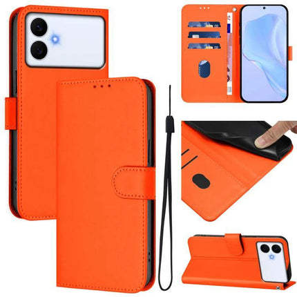 Solid Color Leather Phone Case With Lanyard For Daily Carry And Everyday Use Hands Free - orange wallet folio with card slots, TPU shell and detachable lanyard