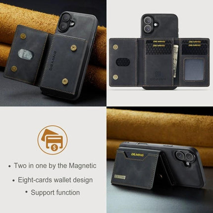 DG.MING Leather Phone Case With Card Holder For Everyday Commuting And On The Go Practical Everyday Essential - black leather wallet case with card slots and stand