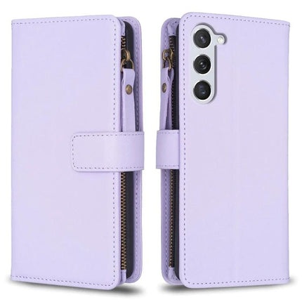 Leather Flip Wallet Case for Everyday Phone Storage - lavender PU leather phone wallet with zip pocket, 9 card slots and built-in stand