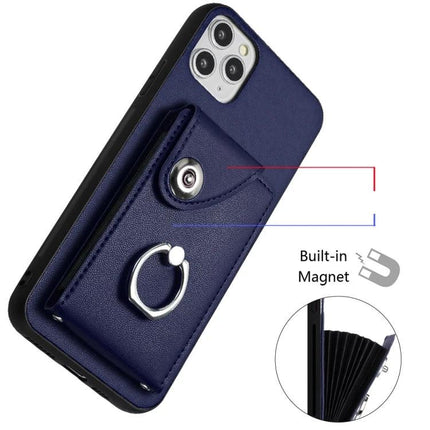Organ Card Bag Ring Holder Case For iPhone 11 Pro X XS XR XS Max Wallet navy PU leather with ring holder and 6 card slots