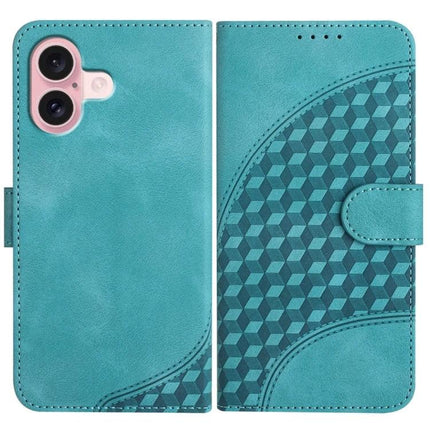 Elephant Head PU Case with Lanyard and Wallet Stand for iPhone 16 Pro Plus 16 teal embossed PU leather wallet case with geometric pattern and stand