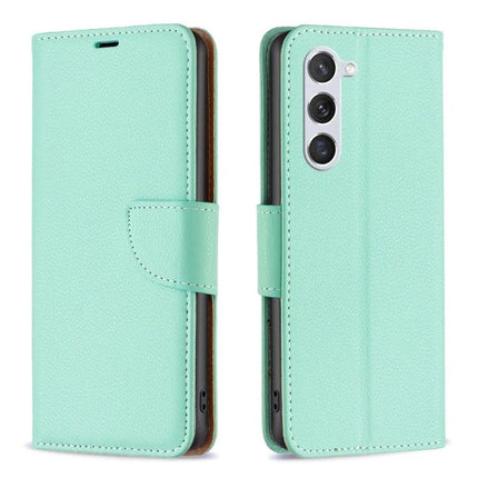 Leather Flip Phone Case With Card Slots in mint green PU leather with magnetic closure, card pockets and built-in kickstand