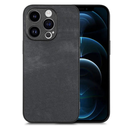 Leather Phone Case For Everyday iPhone Protection And Handling During Commutes And Daily Activities - slim black leather TPU PC protective case with raised edges