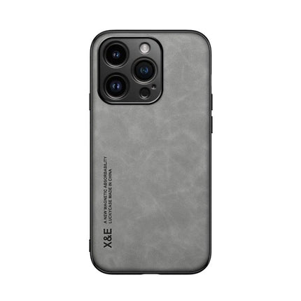 Magnetic Leather Phone Case for Everyday Travel Protection gray TPU back with camera cutout, magnetic mount compatible, slim non-slip grip