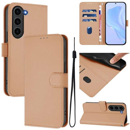 Samsung Leather Phone Case With Card Storage For Everyday Use in tan PU leather with card slots, cash pocket, magnetic flap and wrist strap