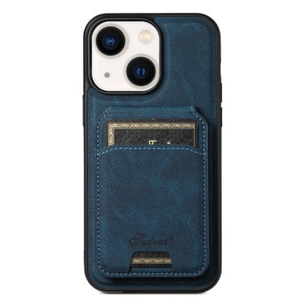 Suteni H16 Detachable Wallet Back Case For iPhone 15 14 Plus 14 Pro 14 Pro Max - blue litchi PU leather wallet case with card pocket