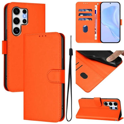 Leather Phone Case With Lanyard For Daily Essentials Carry And Easy On The Go Access - orange PU leather wallet case with card slots, wrist lanyard, kickstand