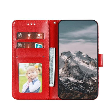 Sun Mandala Leather Case for Everyday iPhone Protection - red wallet folio with card slots, ID window, cash pocket and phone stand view