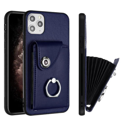 Organ Card Bag Ring Holder Case For iPhone 11 Pro X XS XR XS Max Wallet navy PU leather case with ring holder and card pocket