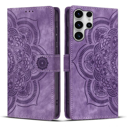 Daily Companion Leather Phone Case purple mandala wallet case with kickstand, card slots and camera cutout for Samsung phones