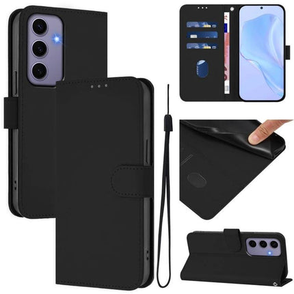 Leather Phone Case With Lanyard For Daily Carry And Easy Viewing On The Go For Commute - black PU leather wallet case with strap, card slots, kickstand