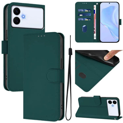 Solid Color Leather Phone Case With Lanyard For Daily Carry And Everyday Use Hands Free - dark green wallet folio with card slots and detachable lanyard