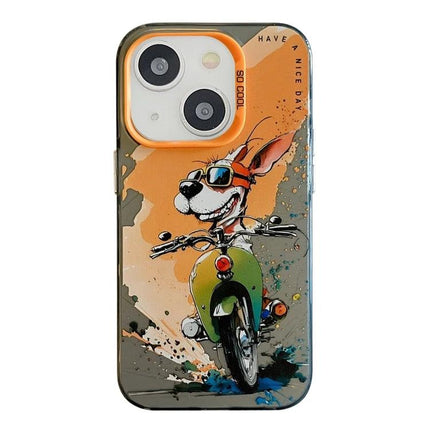 Protective Animal Pattern Phone Case For Daily Use - oil painting dog on scooter iPhone 13 protective case, slim durable everyday protection