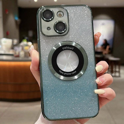 Stylish Phone Case for Everyday iPhone Protection glitter teal TPU case with ring grip showing camera cutouts and snug fit