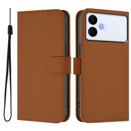 Solid Color Leather Phone Case With Lanyard For Daily Carry And Everyday Use Hands Free - brown PU leather wallet case with wrist lanyard