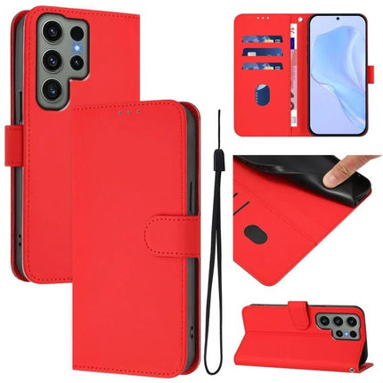 Leather Phone Case With Lanyard For Daily Essentials - red PU leather wallet case with card slots, cash pocket, TPU core and hands-free lanyard