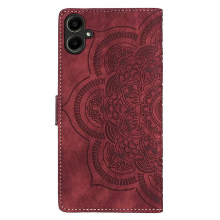 Leather Phone Case For Everyday Carry - red embossed mandala leather wallet case with card slots and camera cutout